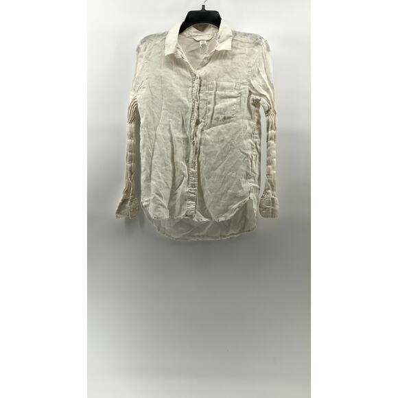 H&M Women’s White Regular Fit Linen Button-Up Long Sleeve Top SZ XS - Picture 1 of 12